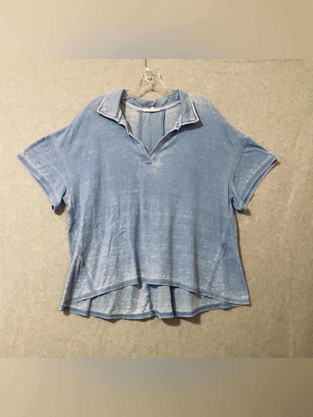 Jane Delancey Casual Women's Washed Blue Short Sleeve Polo Top Sz L